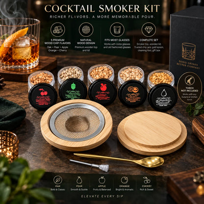 Cocktail Smoker Kit Natural Wood Top 5 Wood Flavors