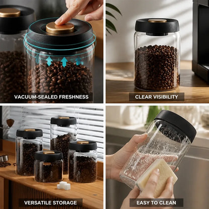 Coffee Canister Vacuum-Sealed Clear Glass