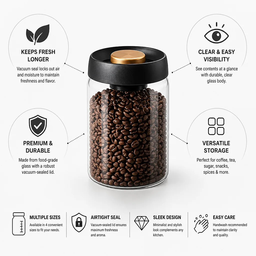 Coffee Canister Vacuum-Sealed Clear Glass