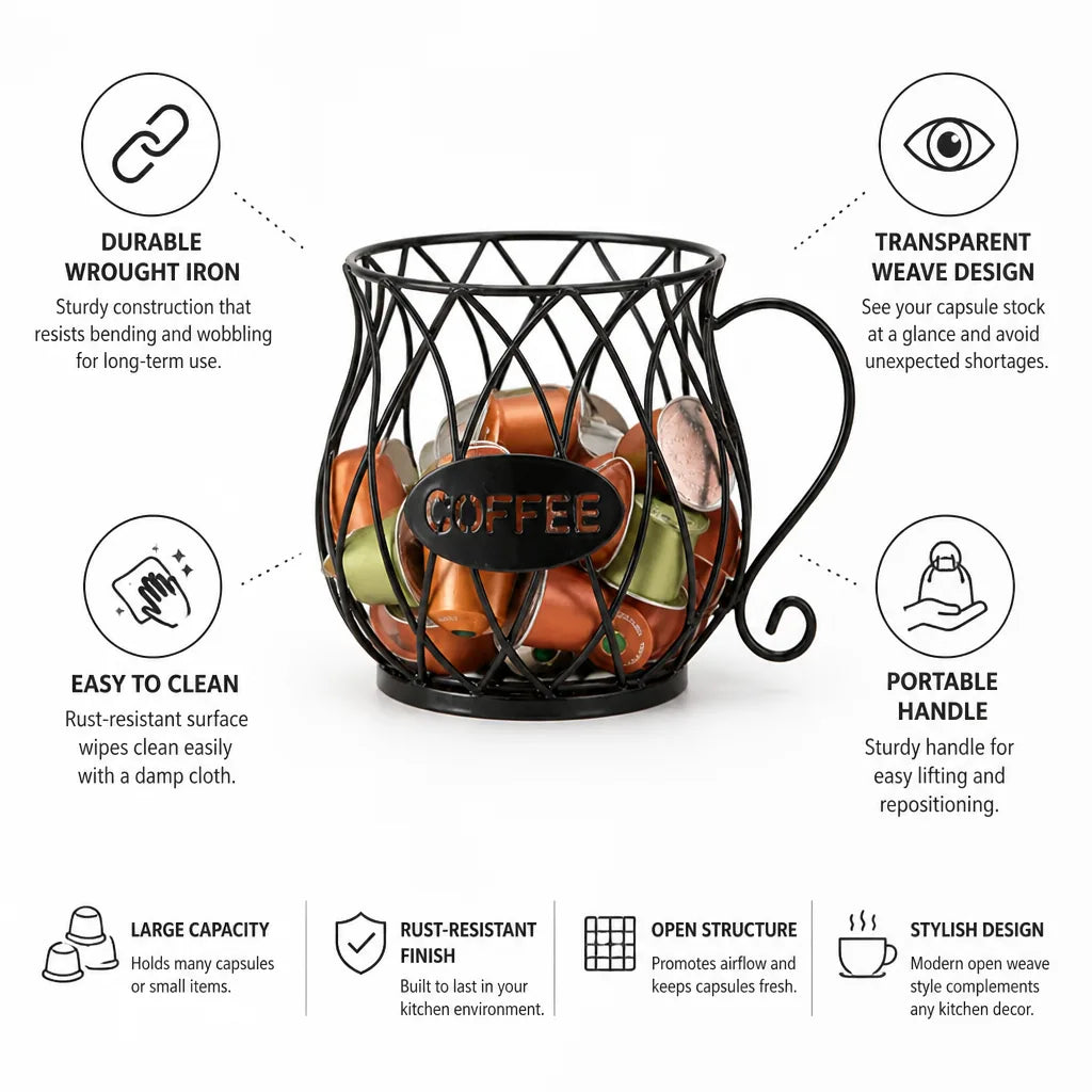 Coffee Capsule Holder Wrought Iron Open Weave