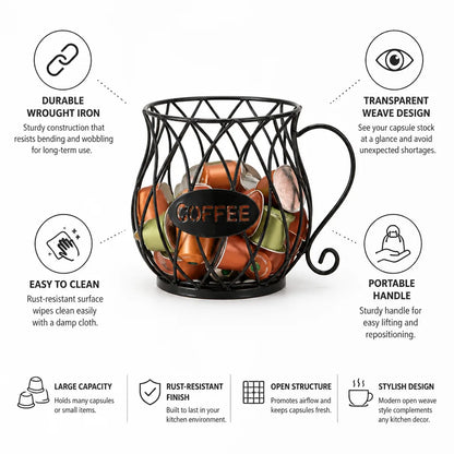 Coffee Capsule Holder Wrought Iron Open Weave