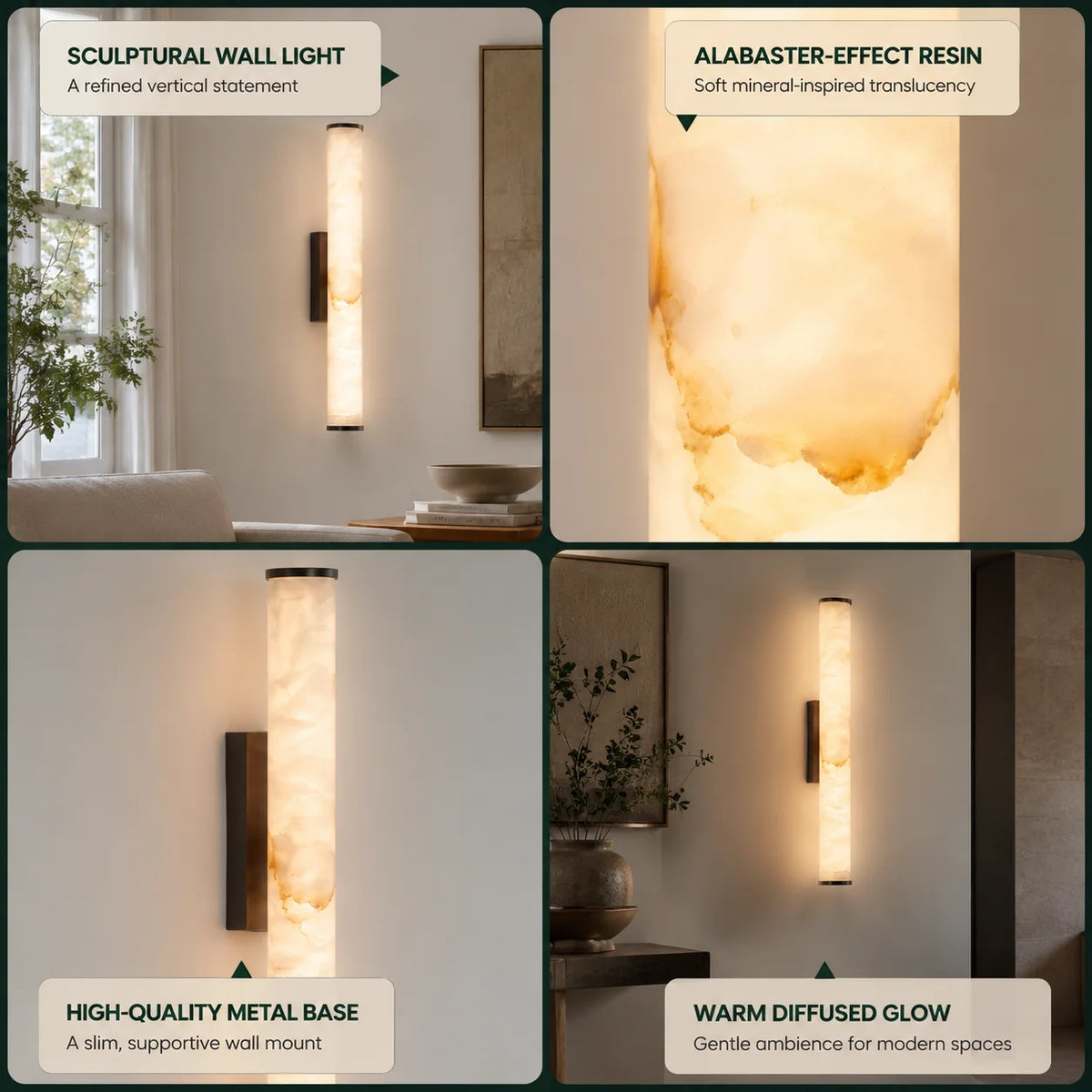 Column Wall Sconce Slim Vertical Integrated LED Stone-Effect Resin