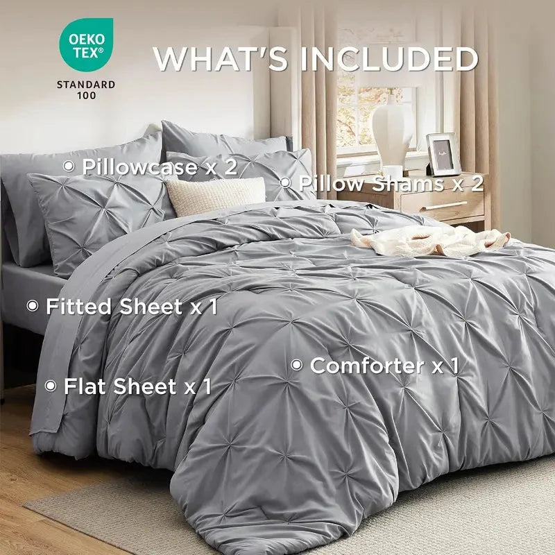 Comforter Set Pintuck Design Lightweight All-Season Microfiber
