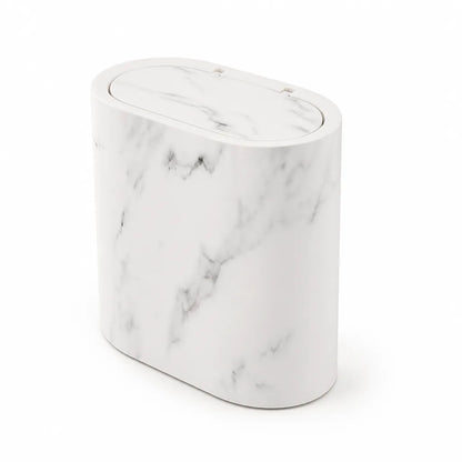Compact Marble-Look Oval Waste Bin with Matching Lid