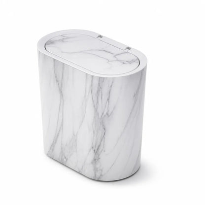 Compact Marble-Look Oval Waste Bin with Matching Lid