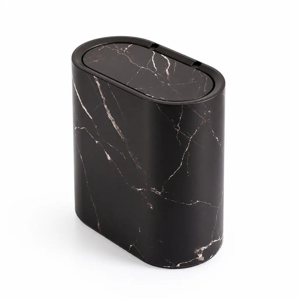 Compact Marble-Look Oval Waste Bin with Matching Lid