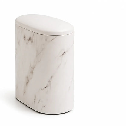 Compact Marble-Look Oval Waste Bin with Matching Lid