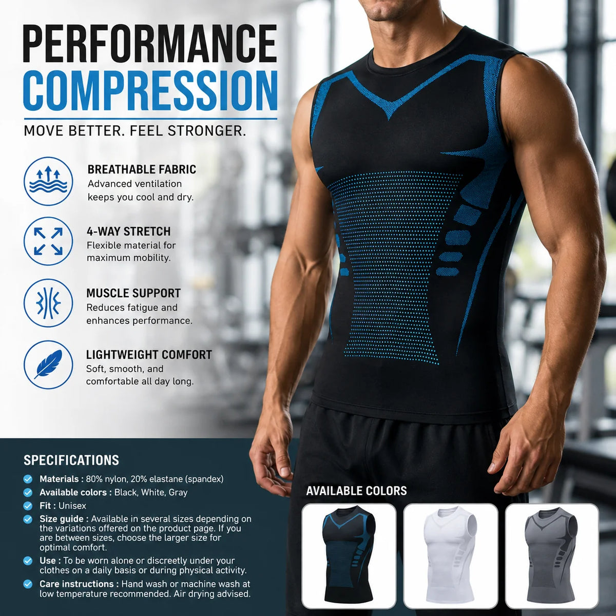 Compression Tank Non-Shifting Moisture-Wicking