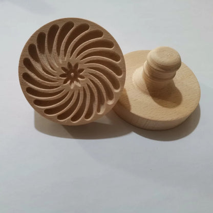 Cookie Stamp Solid Wood Intricate Floral Ergonomic Grip