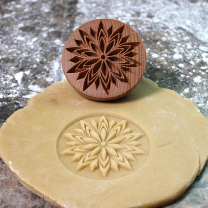 Cookie Stamp Solid Wood Intricate Floral Ergonomic Grip