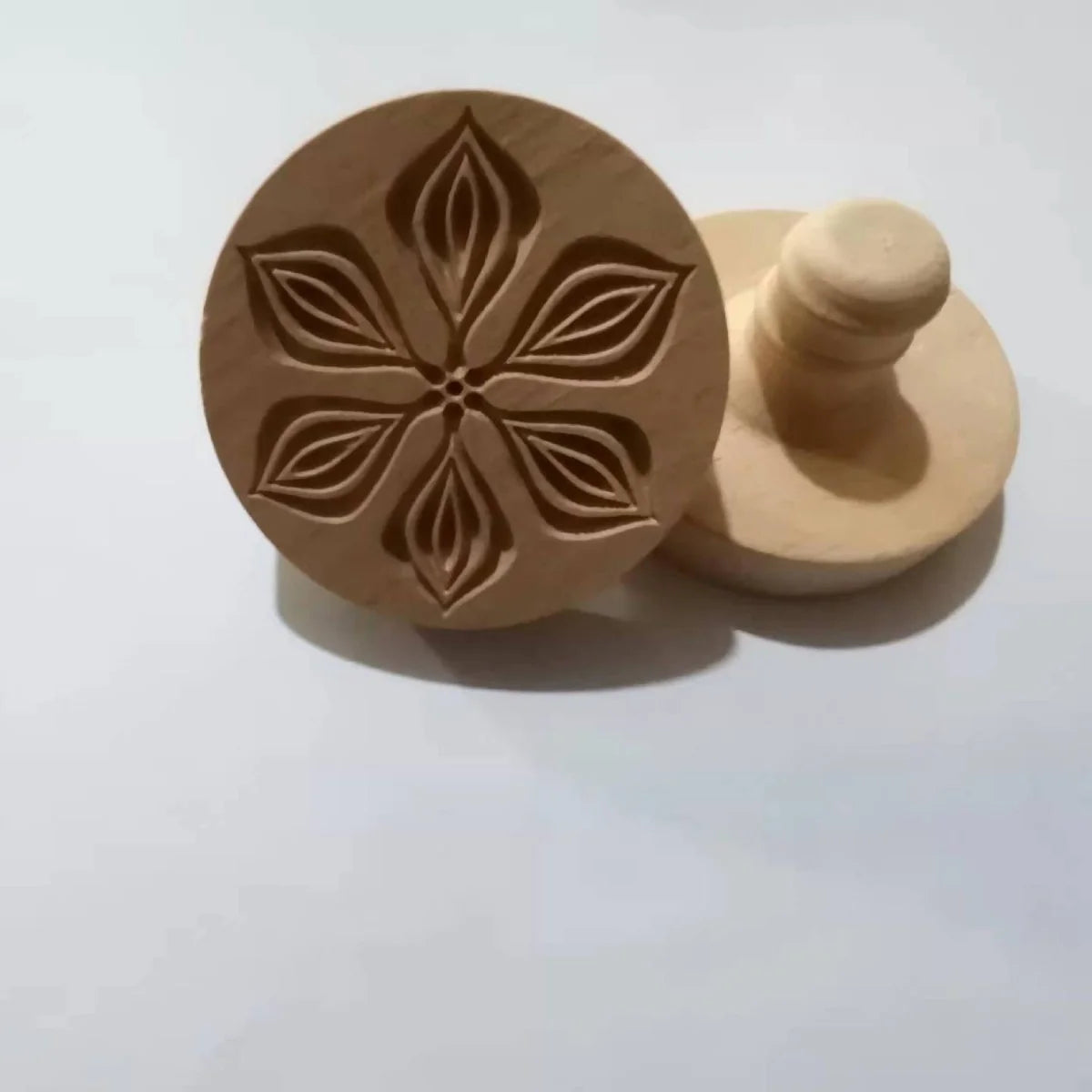 Cookie Stamp Solid Wood Intricate Floral Ergonomic Grip