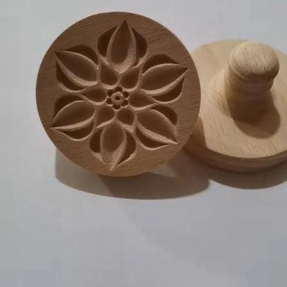 Cookie Stamp Solid Wood Intricate Floral Ergonomic Grip