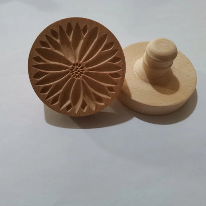 Cookie Stamp Solid Wood Intricate Floral Ergonomic Grip