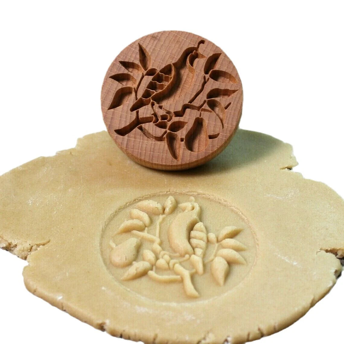 Cookie Stamp Solid Wood Intricate Floral Ergonomic Grip