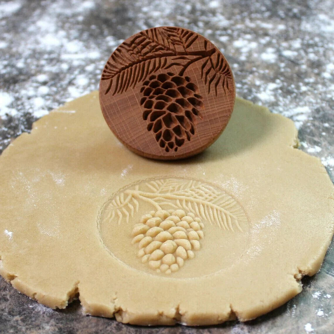 Cookie Stamp Solid Wood Intricate Floral Ergonomic Grip