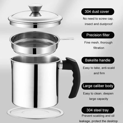 Cooking Oil Separator Stainless Steel Fine Mesh 44 Fl Oz Capacity