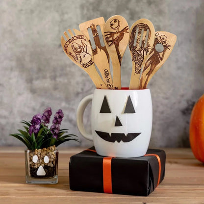 Cooking Spoon Set 5-Piece Bamboo Zigzag Edge BPA-Free