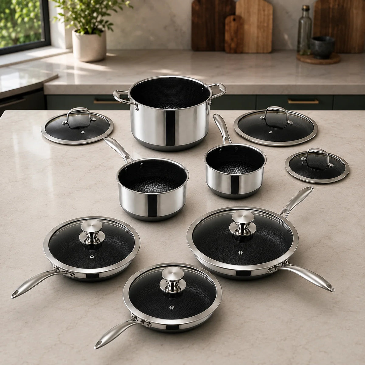 Cookware Set Tri-Ply Stainless Steel Hybrid Non-Stick