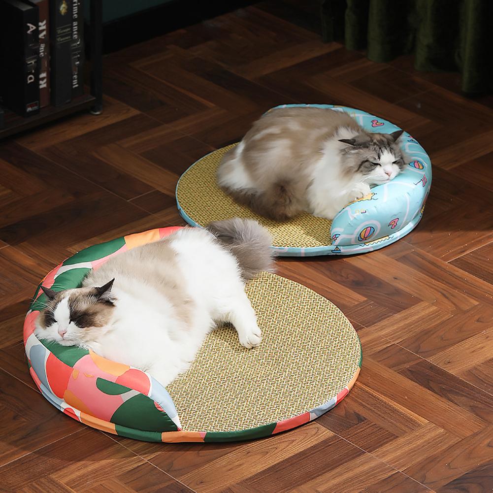 Cooling Pet Bed Rattan Surface Plush Pillow Border Wipe-Clean