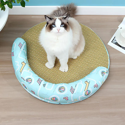Cooling Pet Bed Rattan Surface Plush Pillow Border Wipe-Clean