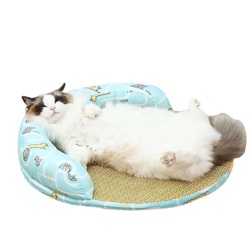 Cooling Pet Bed Rattan Surface Plush Pillow Border Wipe-Clean