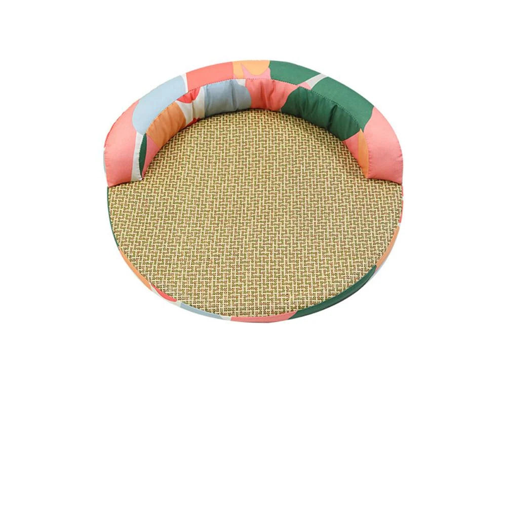 Cooling Pet Bed Rattan Surface Plush Pillow Border Wipe-Clean