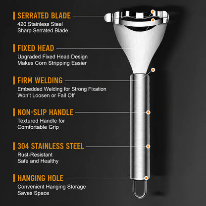 Corn Peeler Stainless Steel Serrated Blade Non-Slip Handle