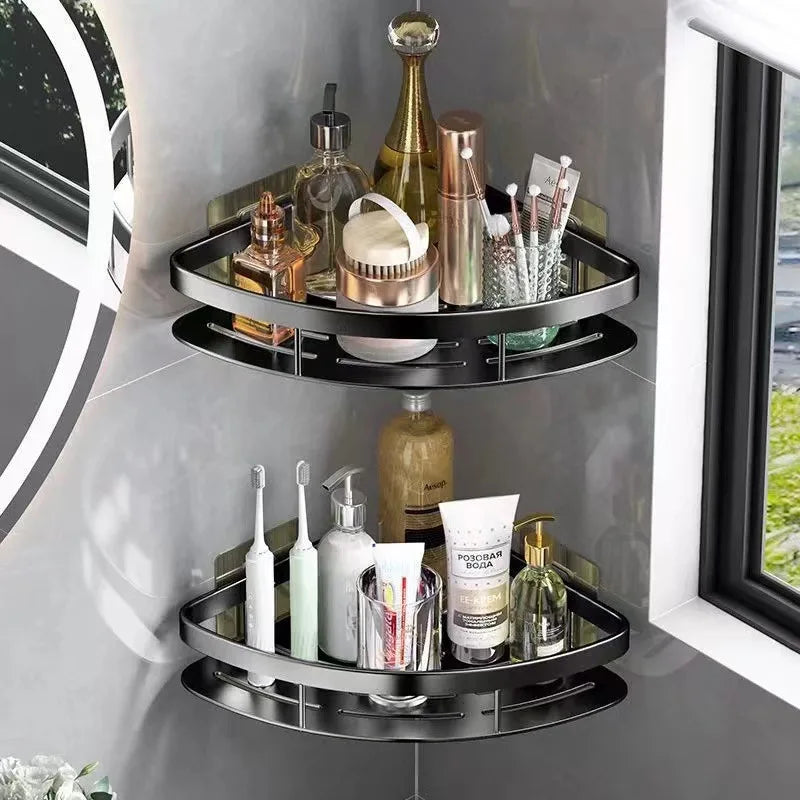 Corner Bathroom Shelf Space-Saving Rustproof Aluminum No-Drill Mount