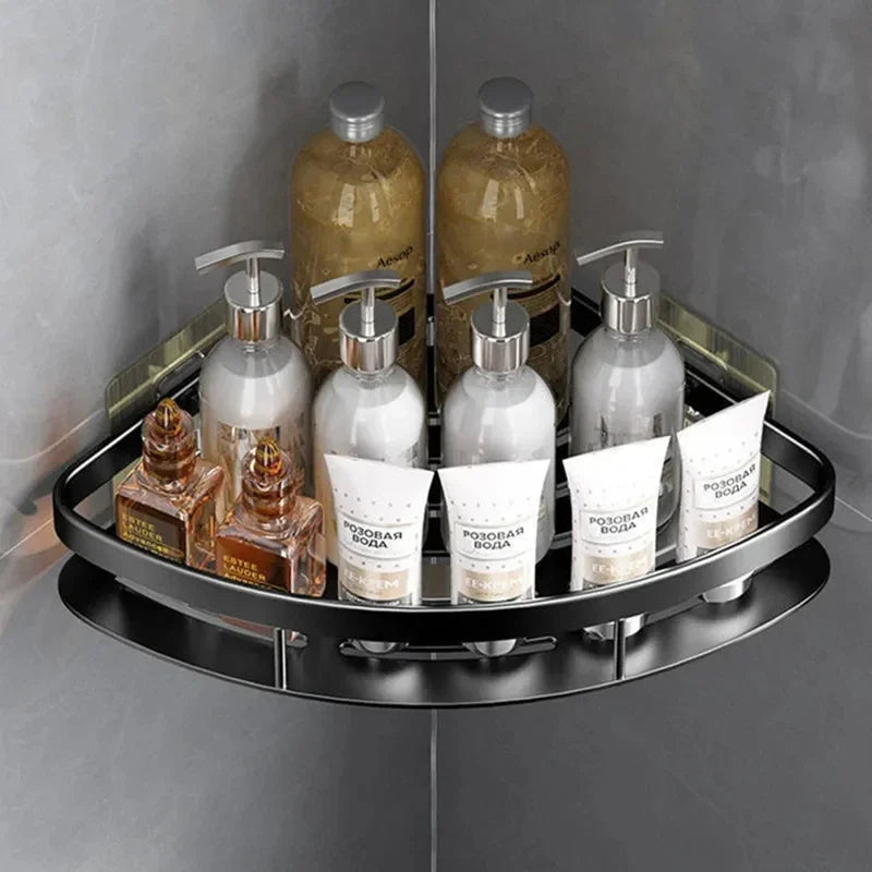 Corner Bathroom Shelf Space-Saving Rustproof Aluminum No-Drill Mount