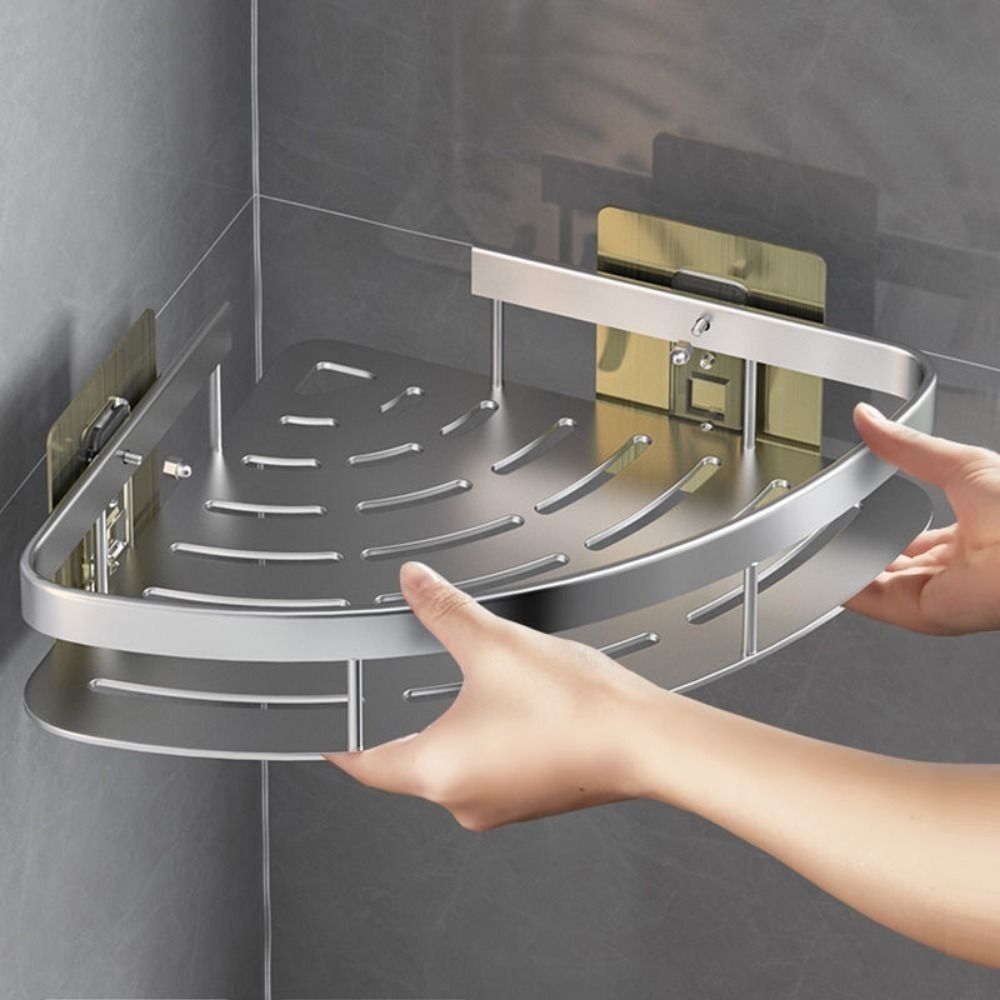 Corner Bathroom Shelf Space-Saving Rustproof Aluminum No-Drill Mount
