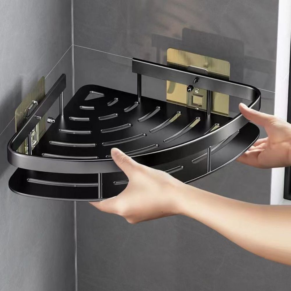 Corner Bathroom Shelf Space-Saving Rustproof Aluminum No-Drill Mount