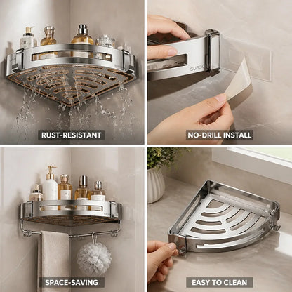 Corner Shower Basket 304 Stainless Steel No-Drill Mount
