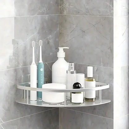 Corner Shower Shelf No-Drill Rustproof Aluminum Built-In Drainage