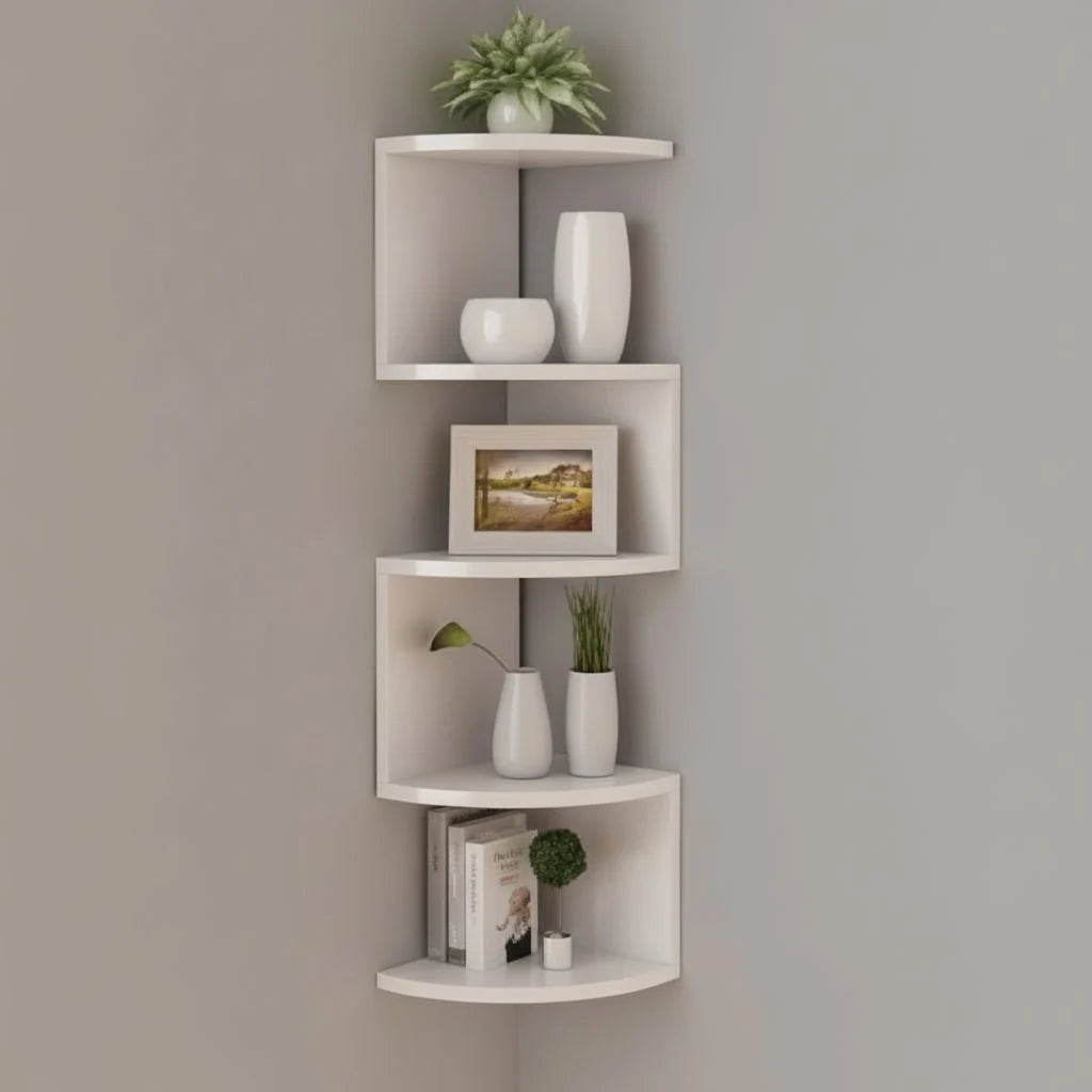 Corner Wall Shelf Multi-Tier MDF Space-Saving Storage