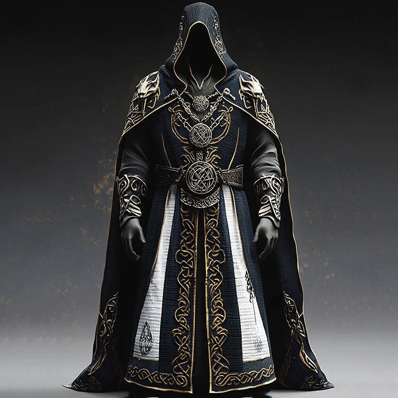 Costume Robe Hooded Celtic Embroidery Floor-Length
