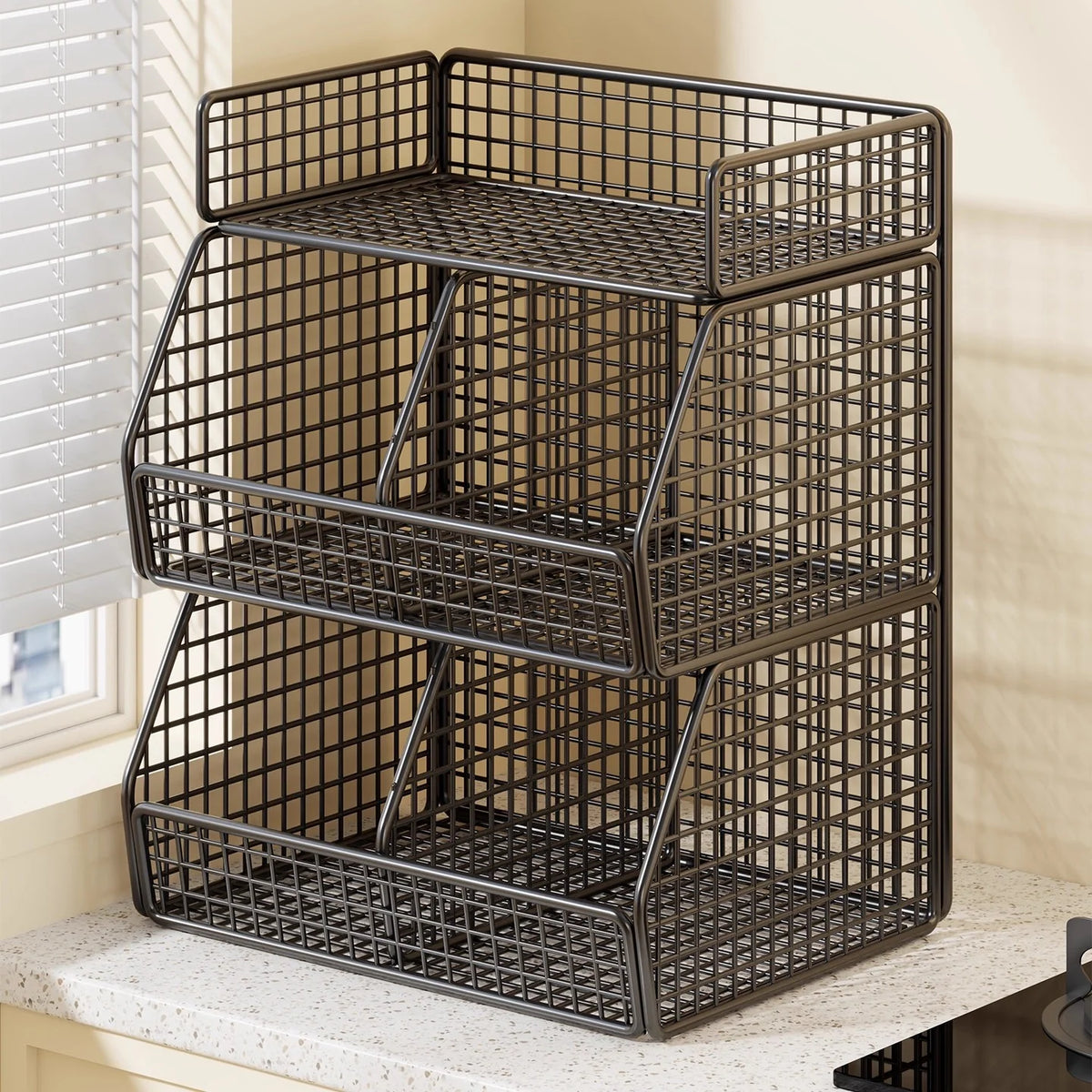Countertop Pantry Organizer 3-Tier Metal Wire with Top Shelf