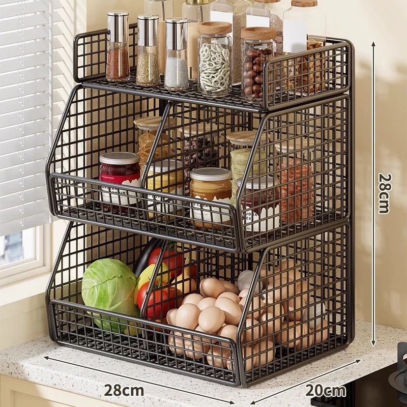 Countertop Pantry Organizer 3-Tier Metal Wire with Top Shelf