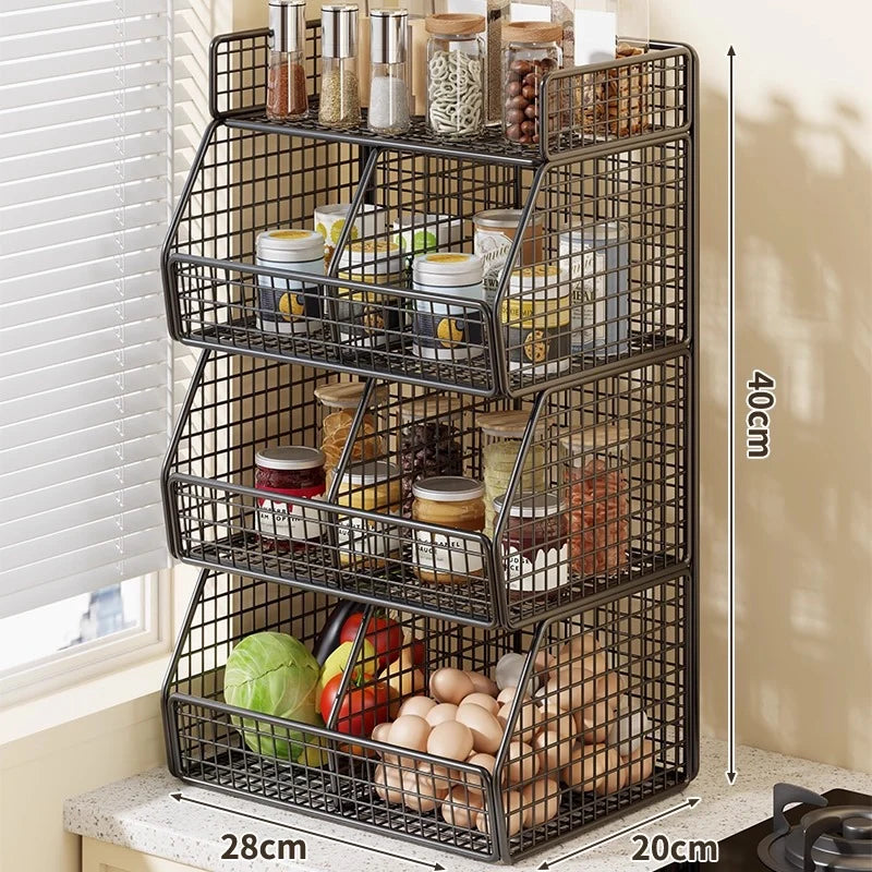 Countertop Pantry Organizer 3-Tier Metal Wire with Top Shelf