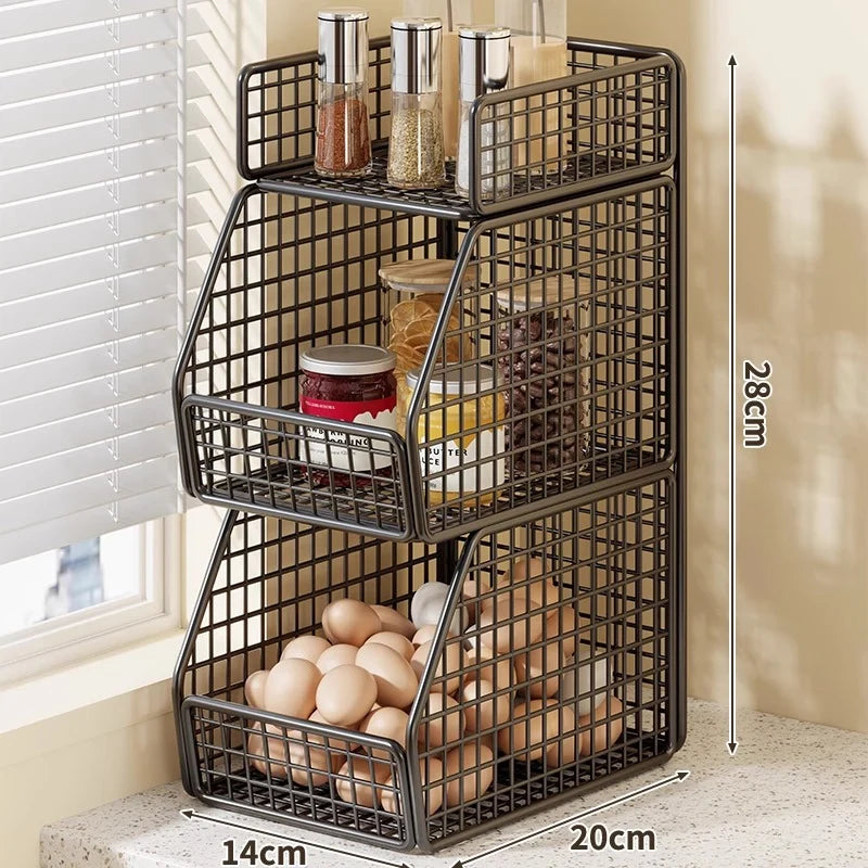 Countertop Pantry Organizer 3-Tier Metal Wire with Top Shelf