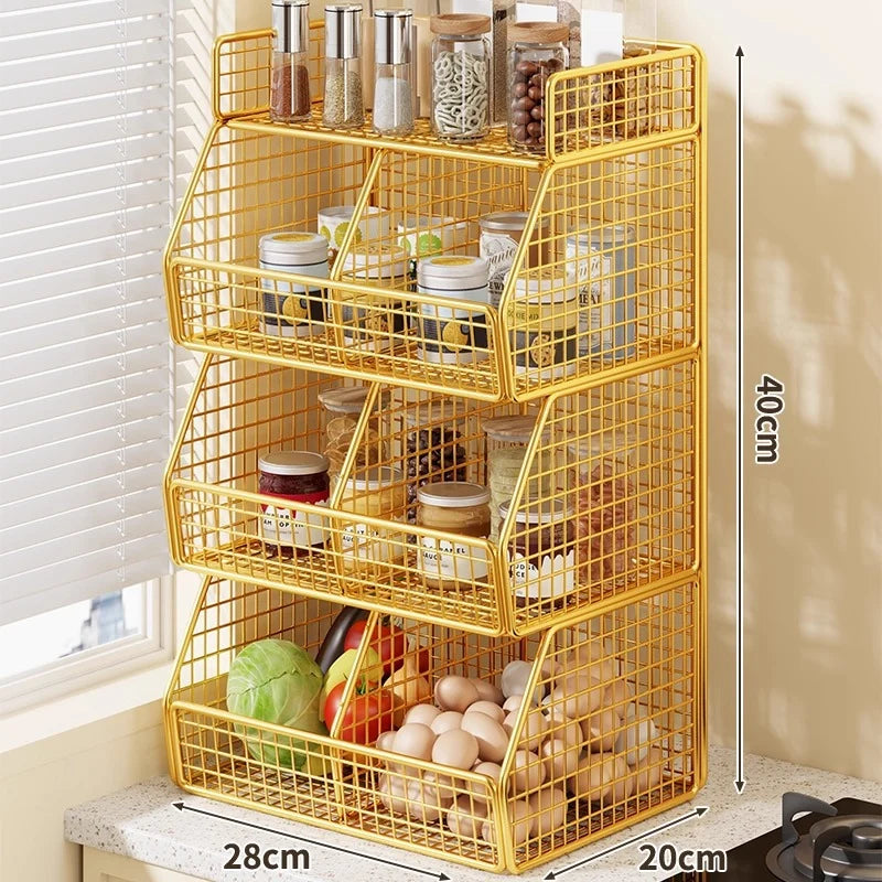 Countertop Pantry Organizer 3-Tier Metal Wire with Top Shelf
