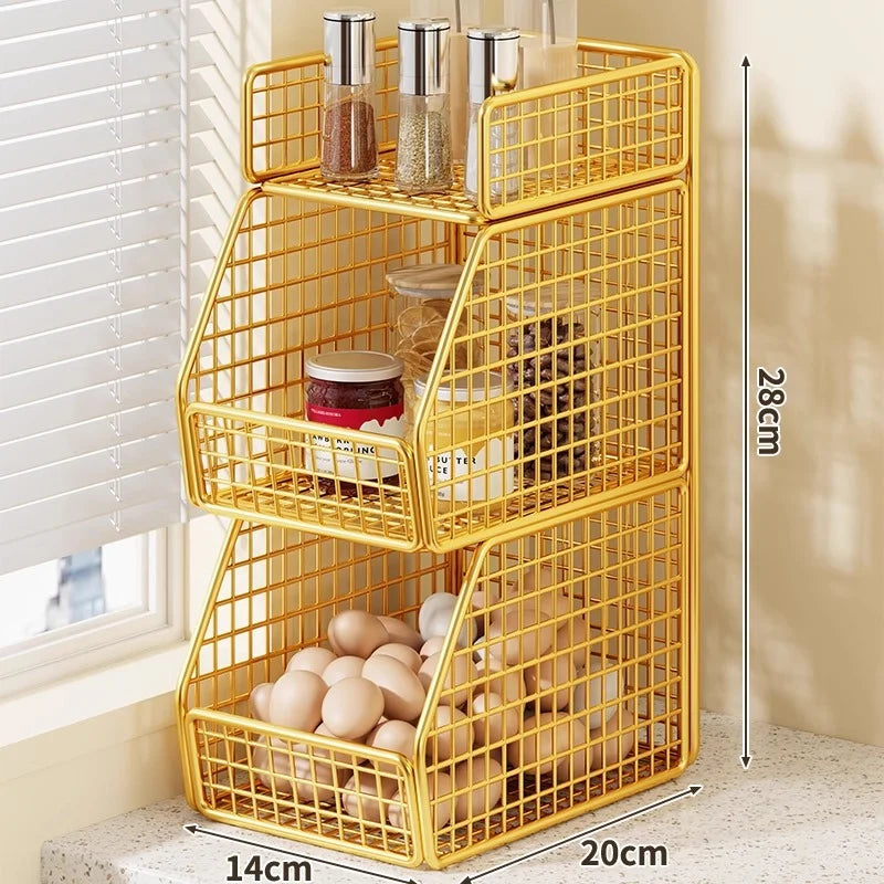Countertop Pantry Organizer 3-Tier Metal Wire with Top Shelf