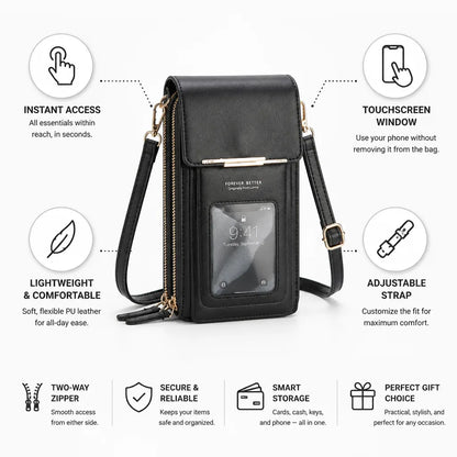 Crossbody Bag Touchscreen Window Two-Way Zipper Adjustable Strap