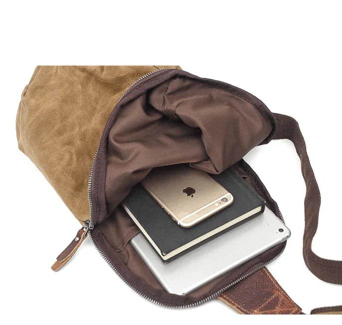 Crossbody Bag Waterproof Waxed Canvas Anti-Theft Pocket