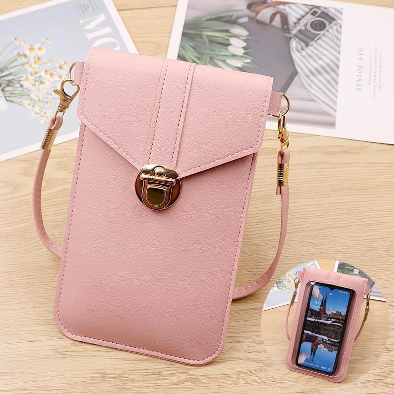 Crossbody Phone Bag PU Leather Touchscreen Window Multiple Pockets