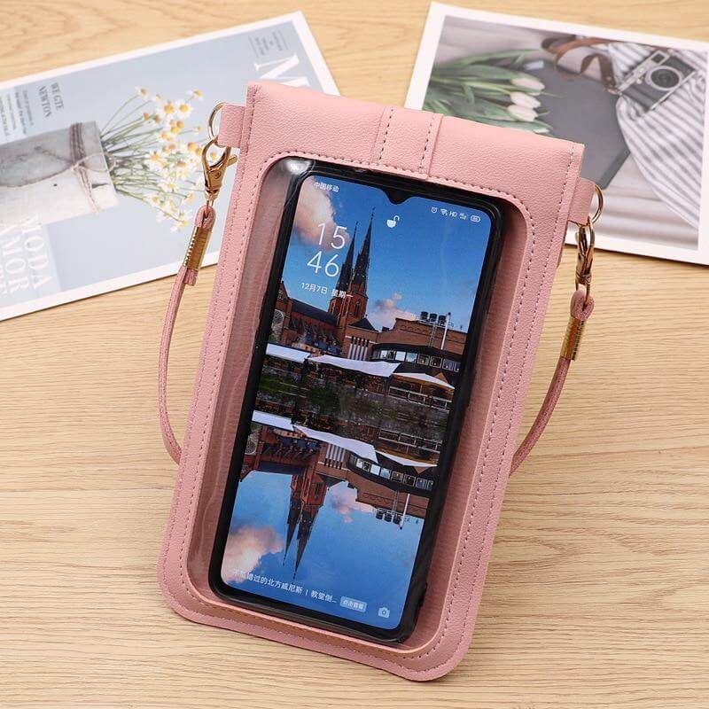 Crossbody Phone Bag PU Leather Touchscreen Window Multiple Pockets