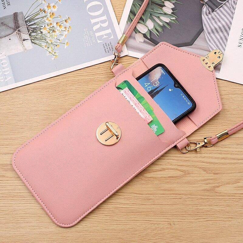 Crossbody Phone Bag PU Leather Touchscreen Window Multiple Pockets