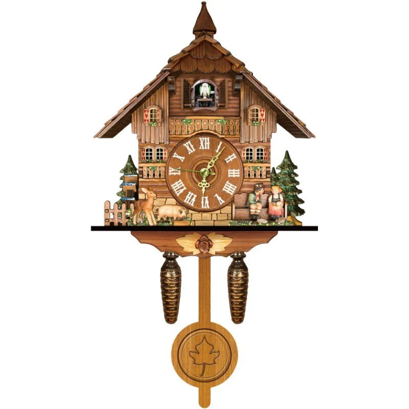 Cuckoo Clock Hand-Painted Chalet Design Moving Figures & Pendulum