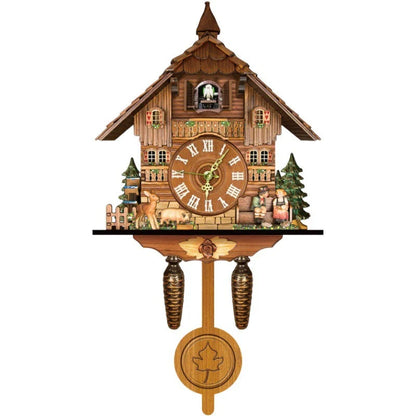 Cuckoo Clock Hand-Painted Chalet Design Moving Figures & Pendulum