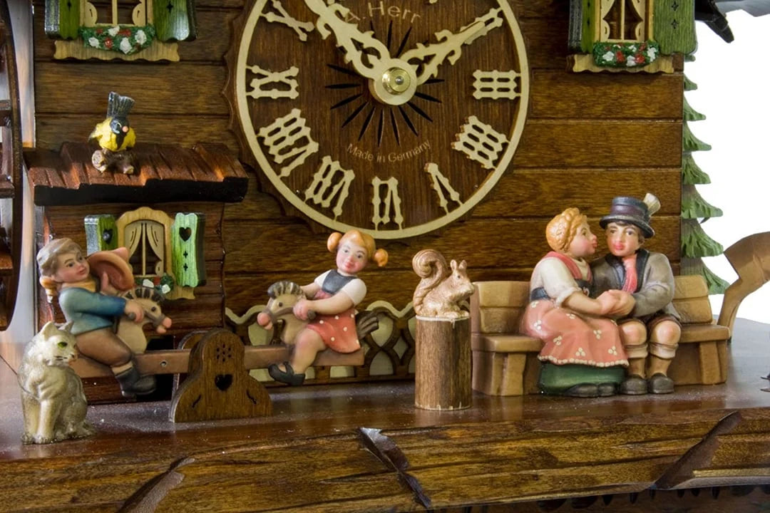 Cuckoo Clock Hand-Painted Chalet Design Moving Figures & Pendulum
