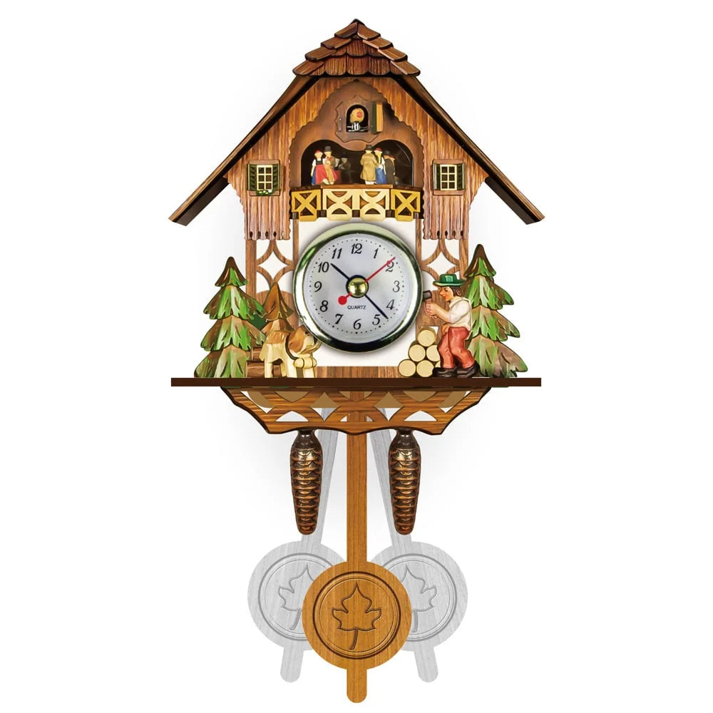 Cuckoo Clock Hand-Painted Chalet Design Moving Figures & Pendulum
